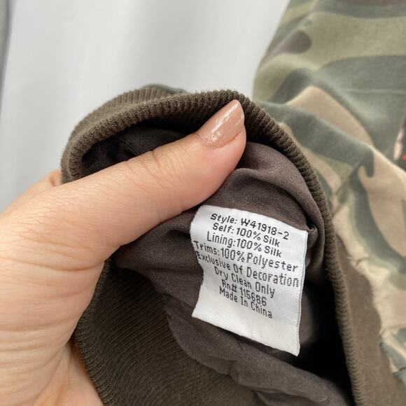 Johnny Was M Camo Silk Embroidered Bomber Jacket - Picture 5 of 5